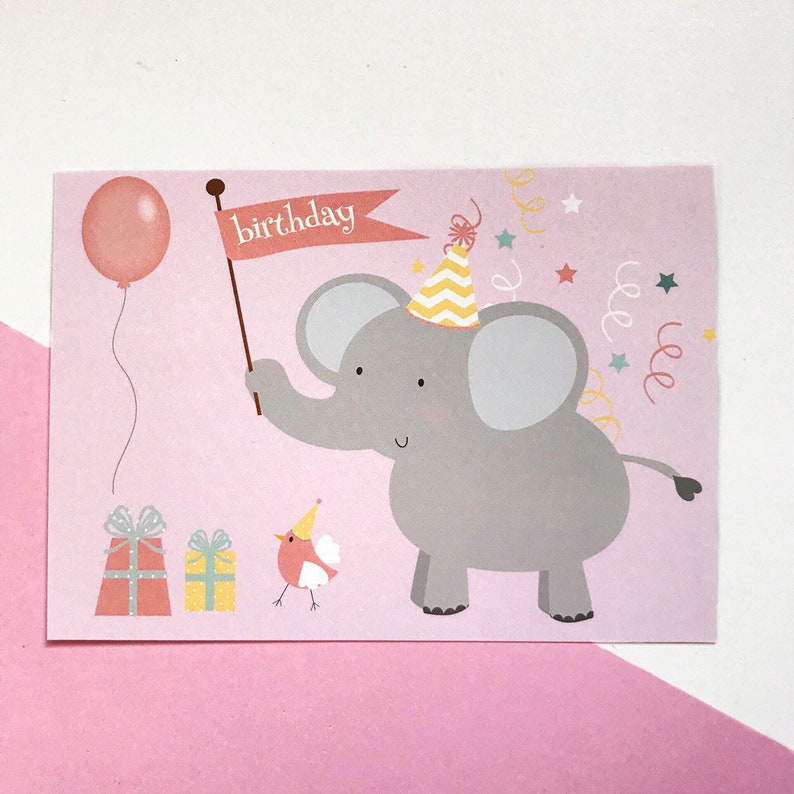 cute pink onlyhappythings ELEPHANT BIRTHDAY CARD