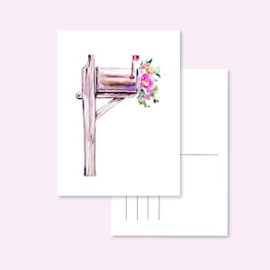 BRIEFKASTEN-POSTKARTE / Schneckenpost Aquarell alter Vintage-Briefkasten mit Blumen / onlyhappythings