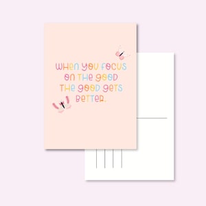 POSTKARTE / Focus on the Good Butterfly Positive Vibes Zitat Rainbow Postcrossing / Onlyhappythings