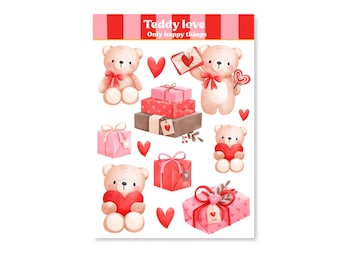 STICKERSHEET TEDDY LOVE A6 / sticker teddy bear mail valentine snailmail planner junk journal scrapbook / onlyhappythings