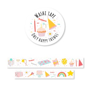 WASHI TAPE GEBURTSTAG / Luftballons, Kuchen, Geschenke, Happy Snailmail, Planer, Briefpapier, Party / Onlyhappythings