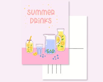 SUMMER DRINKS POSTCARD / flower summer holiday card postcrossing / onlyhappythings