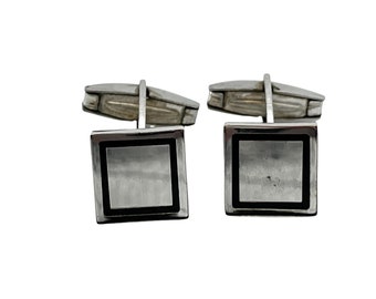 Argent sterling carré avec boutons de manchette en émail noir