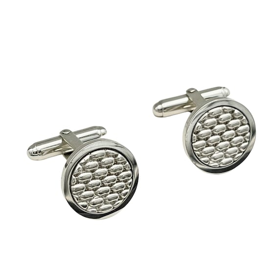 Sterling Silver Round Cuff Links with Simple Patte