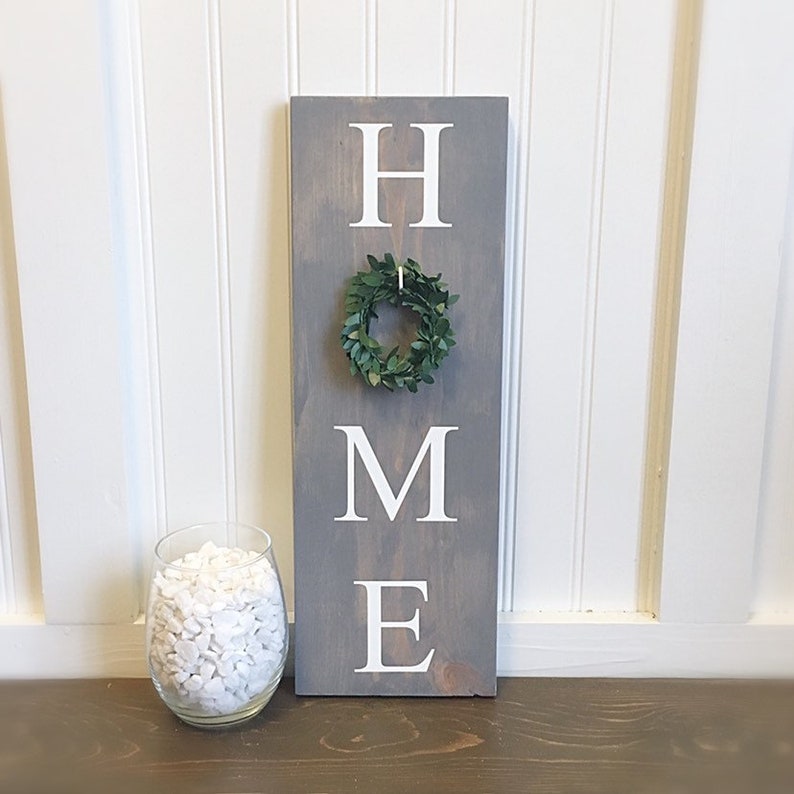Vertical Home Sign with Wreath Tall Wood Home Sign Etsy