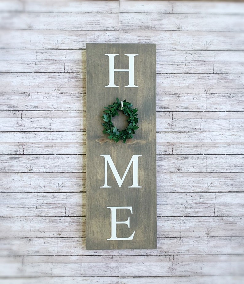 Vertical Home Sign with Wreath Tall Wood Home Sign Etsy