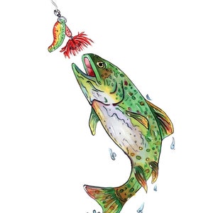 Trout Print | Fishing Art | Rainbow Trout | Gift For Him | Illustration