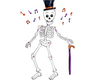 Tanzendes Skelett 5 x 7 Druck | Herbst Saison | Halloween | Illustration |