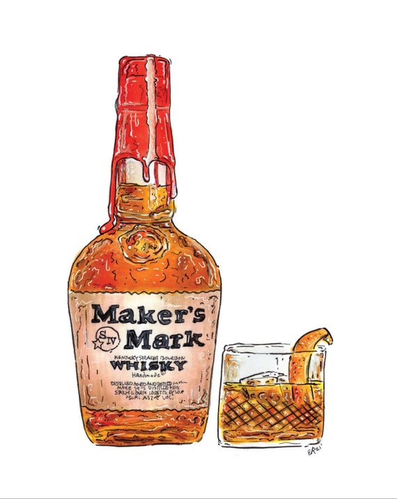 パブミラー　makers mark 絵画 Maker's Mark 8 X10 Print | Whiskey Art | Drink Painting | Bourbon