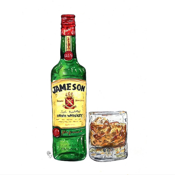 Jameson Whiskey Greeting Card | Drink Painting | Kitchen & Bar | Alcohol Gift For Him | Stationery |