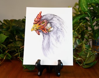 Huhn Portrait Druck | Hahn Zeichnung | Küchen Kunst | Land Bauernhof | Der Look |