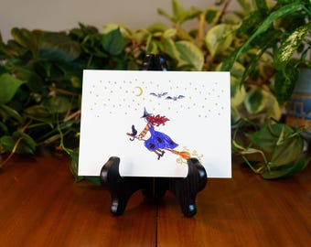 Eine Fliegende Hexe 5 x 7 Print | Herbst Saison | Halloween-Illustration | Niedliche Kunst |