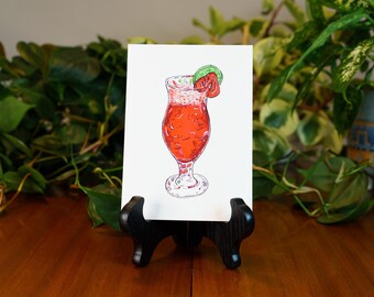 Erdbeer Daiquiri 5x7 Druck | Getränk | Küchen Kunst | Alkohol | Tropisches Getränk | Bar-Kunst |