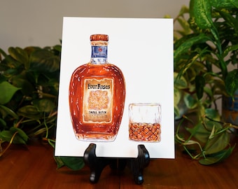 Vier Rosen Poster | Whisky Kunst | Getränk Illustration | Bourbon | Küche & Bar | Alkohol Geschenk für ihn |