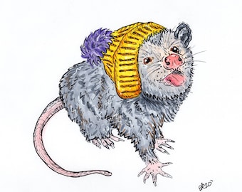 Possum Lächeln | Critter Crush | Geschenk für Sie | Herbst-Hut | Illustration Druck |