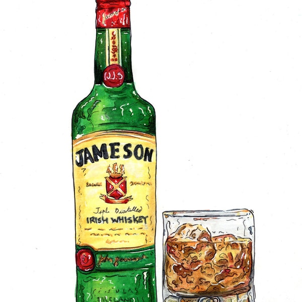 Jameson Whiskey Print | Irish Whiskey Painting | Kitchen & Bar Art | Alcoholic Beverage Print | Gift For Him |