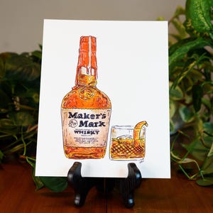 Maker's Mark 8 x 10 Print | Whisky Kunst | Gemälde | Bourbon | Küche & Bar | Alkohol Geschenk für ihn |