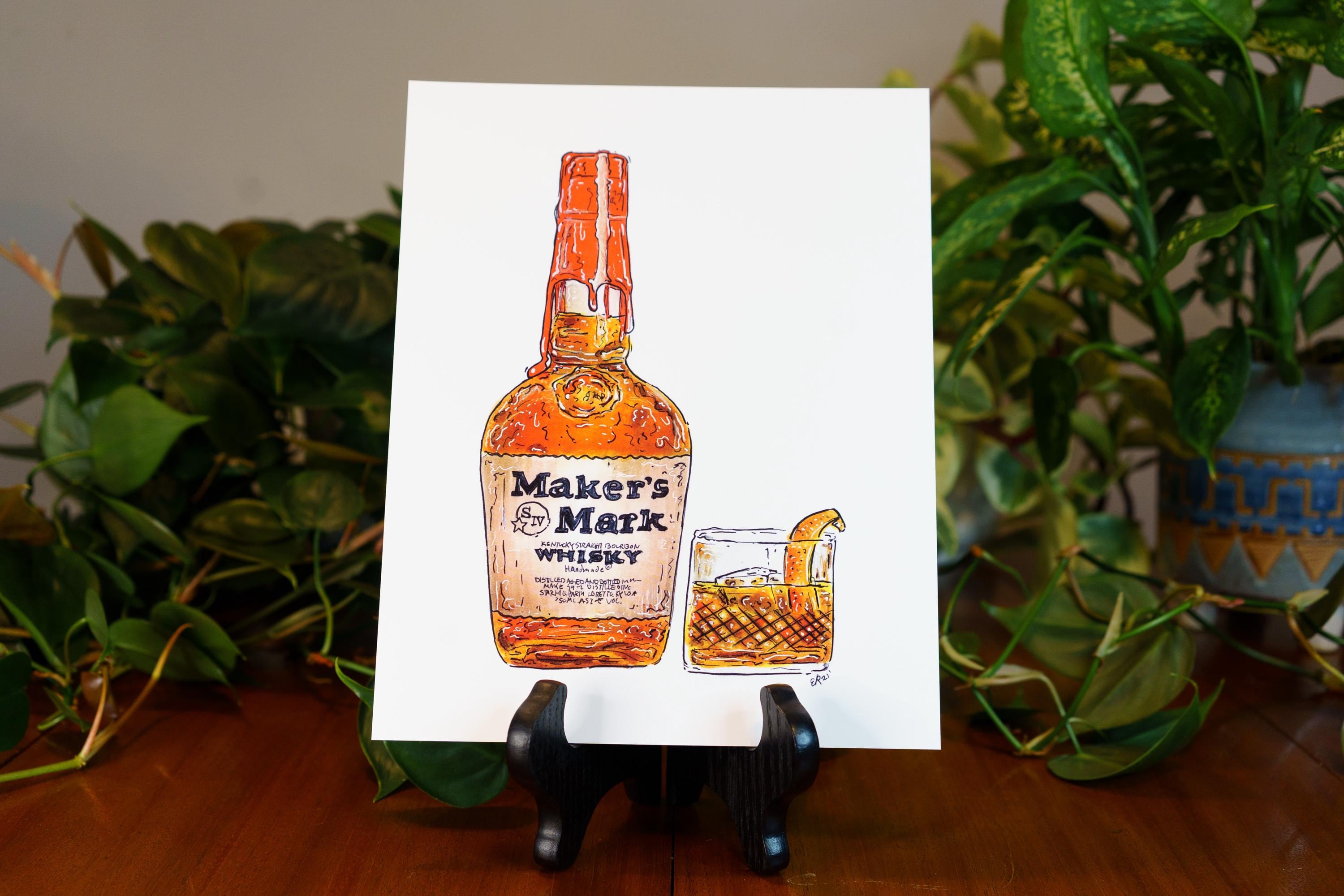 Maker's Mark 8 X10 Print | Whiskey Art | Drink Painting | Bourbon