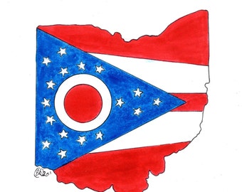 Impression d'état de l'Ohio | Drapeau de l'Ohio | Art du barreau | Art du drapeau de l'Ohio | Cadeau pour lui | Illustration |