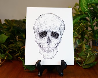 Schädel 8x10 Druck | Halloween | Tusche | Stift | Abbildung