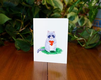 Waschbär Herz-Dieb Grußkarte |  Valentinstag | Schreibwaren | Geschenk für Sie | Tierchen | Handgefertigter Druck | Liebe |