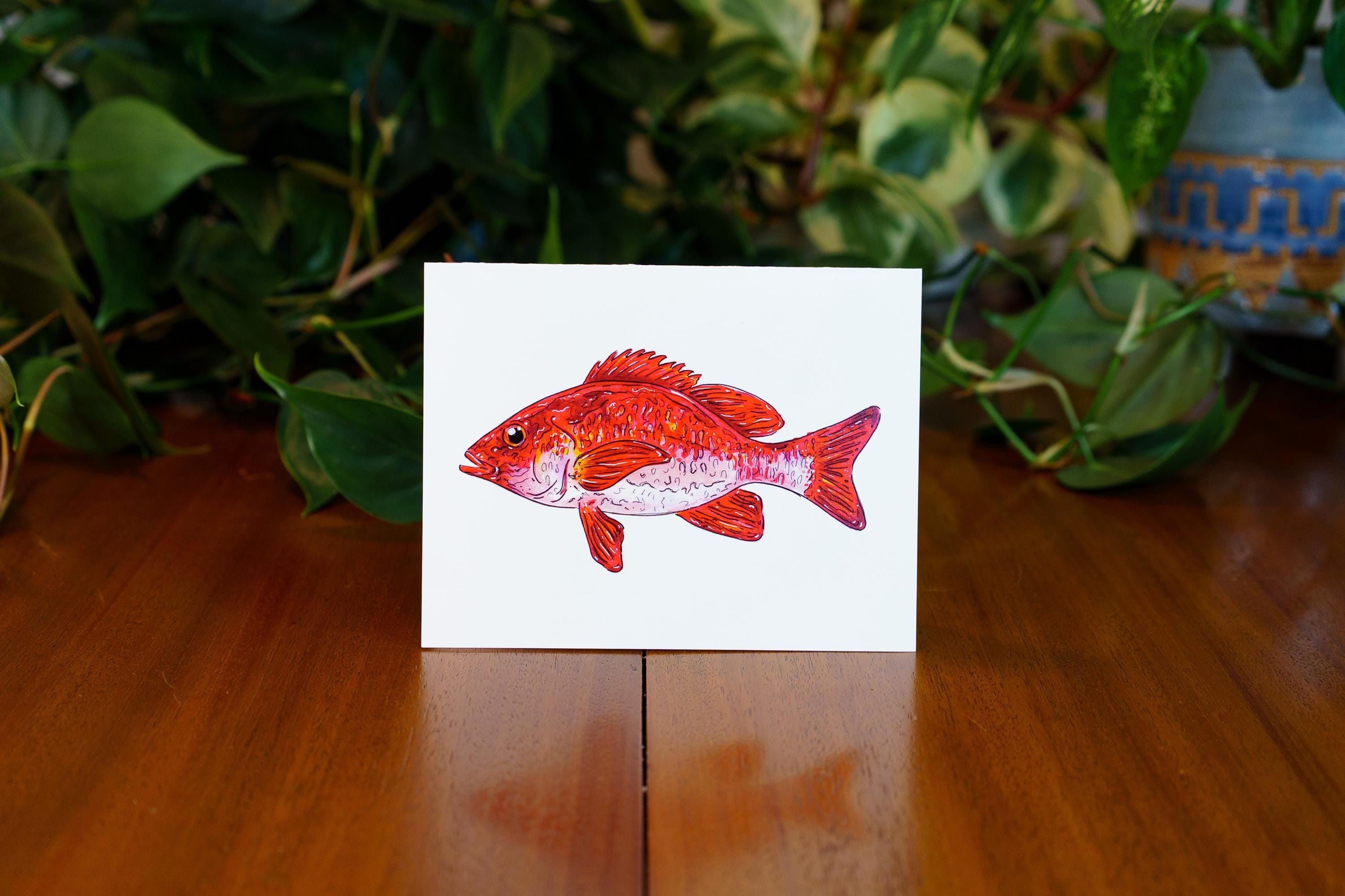 Red Snapper Greeting Card | Fishing Art | Deep Sea Fish | Gift for Him ...