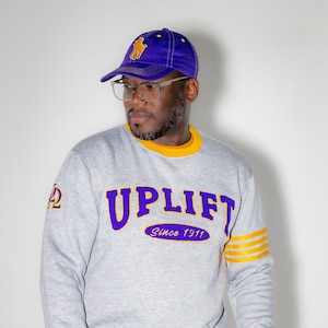 Omega Psi Phi &quot;UPLIFT&quot; Chenille Sweater Gray