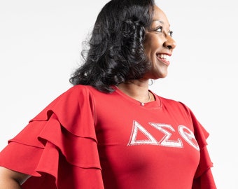 Delta Sigma Theta Ruffle Blouse with Bling Letters