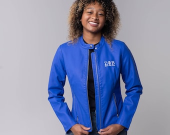 Veste brodée en cuir PU Zeta Phi Beta