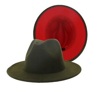 Olive Green / Red Unisex Fedora