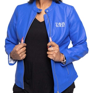 PU Leather Embroidered Zeta Phi Beta Jacket