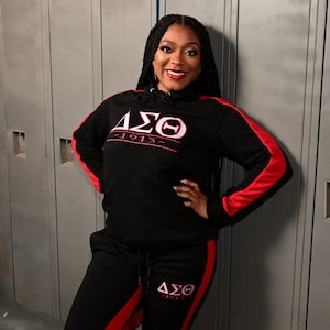 Delta Sigma Theta Comfortable Black Hooded Sweatsuit Jogging Suit