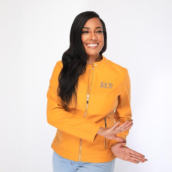 PU Leather Embroidered Sigma Gamma Rho Jacket