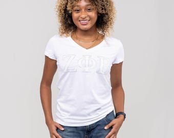 Zeta Phi Beta White Letters White Tee
