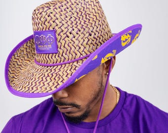Omega Psi Phi Straw Cowboy Hat with Strap