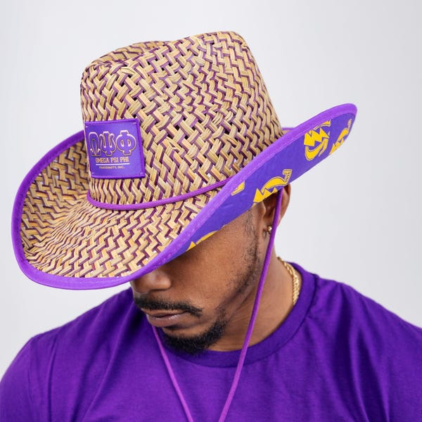 Sombrero vaquero de paja Omega Psi Phi con correa