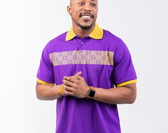 Purple Omega Psi Phi Polo with Gold Collar