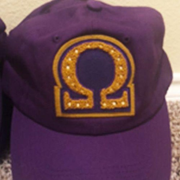 Purple Omega Chenille Cap relaxed with omega symbol, lamp or number
