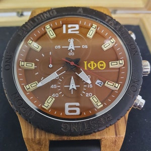 Iota Phi Theta Engraved Wood Watch with removable band