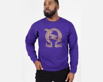 Omega Psi Phi word collage Omega bolt screen printed shirt