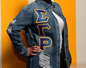 Sigma Gamma Rho Letters Distressed Denim Jacket