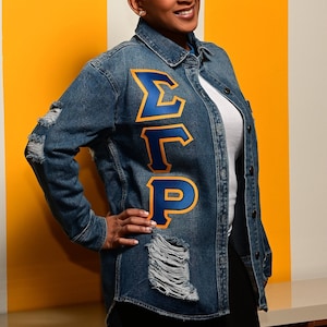 Sigma Gamma Rho Letters Distressed Denim Jacket