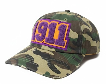 1911 Omega Psi Phi Distressed Camo Chenille Cap