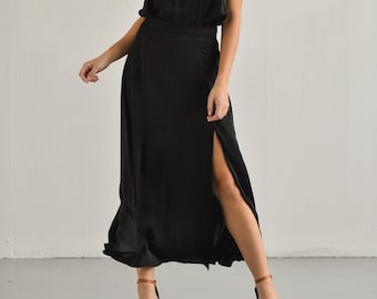 Hope Slit Skirt - Silk Slit Skirt - Sexy Black Skirt - Simple Skirt