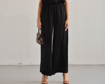 Autumn Wide leg Pant - Minimalist Silk Pant - Loose Pant