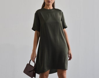 Quinn Olive Green Dress - Mini Shift Dress