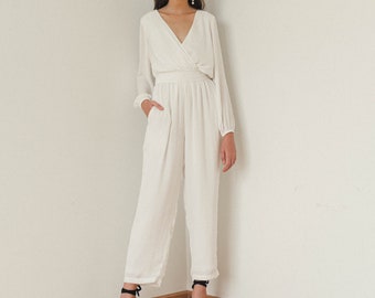 Renee Bridal Jumpsuit / Long Sleeves Jumpsuit / Silk Wedding Jumpsuit