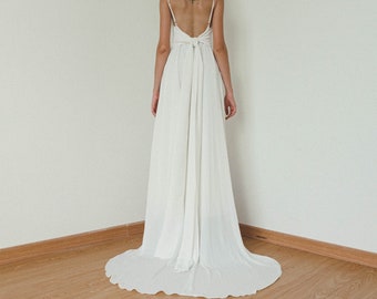 Sierra White Wedding Slip Dress / Open Back Silk Slip Dress / Floor Length Slip Dress With Train