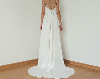 Sierra White Wedding Slip Dress: Open Back Floor Length Gown