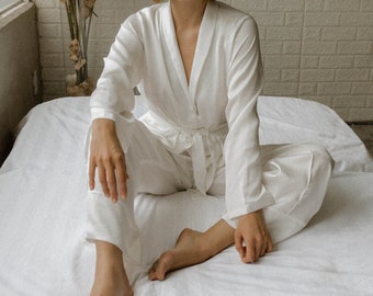 Yuko Bridal Pajamas Set / Long Satin Pajamas Set / Women Sleepwear Set
